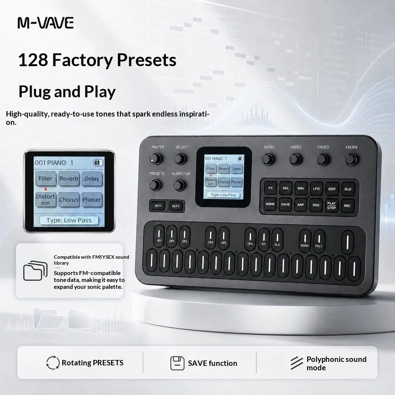 Hot New M-VAVE FM-1 Desktop FM Synthesis Keyboard, Portable Handheld Sound Source, Mono/Poly Mode TFT Display for musician