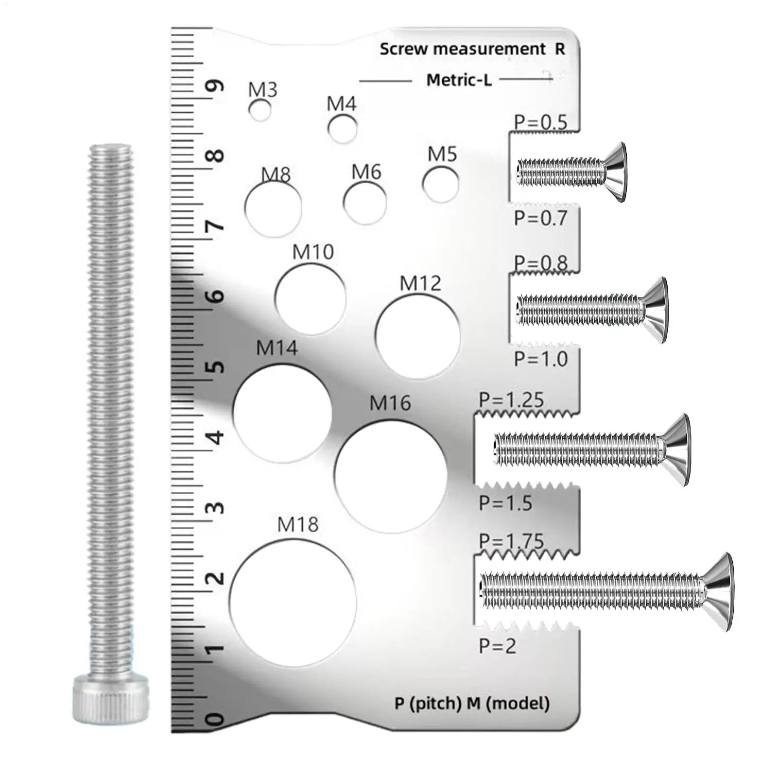 Thread Checker Bolt and Nut Gauge Stainless Steel Screw Sizing Tool for Woodworking Carpenters Engineers Construction Site