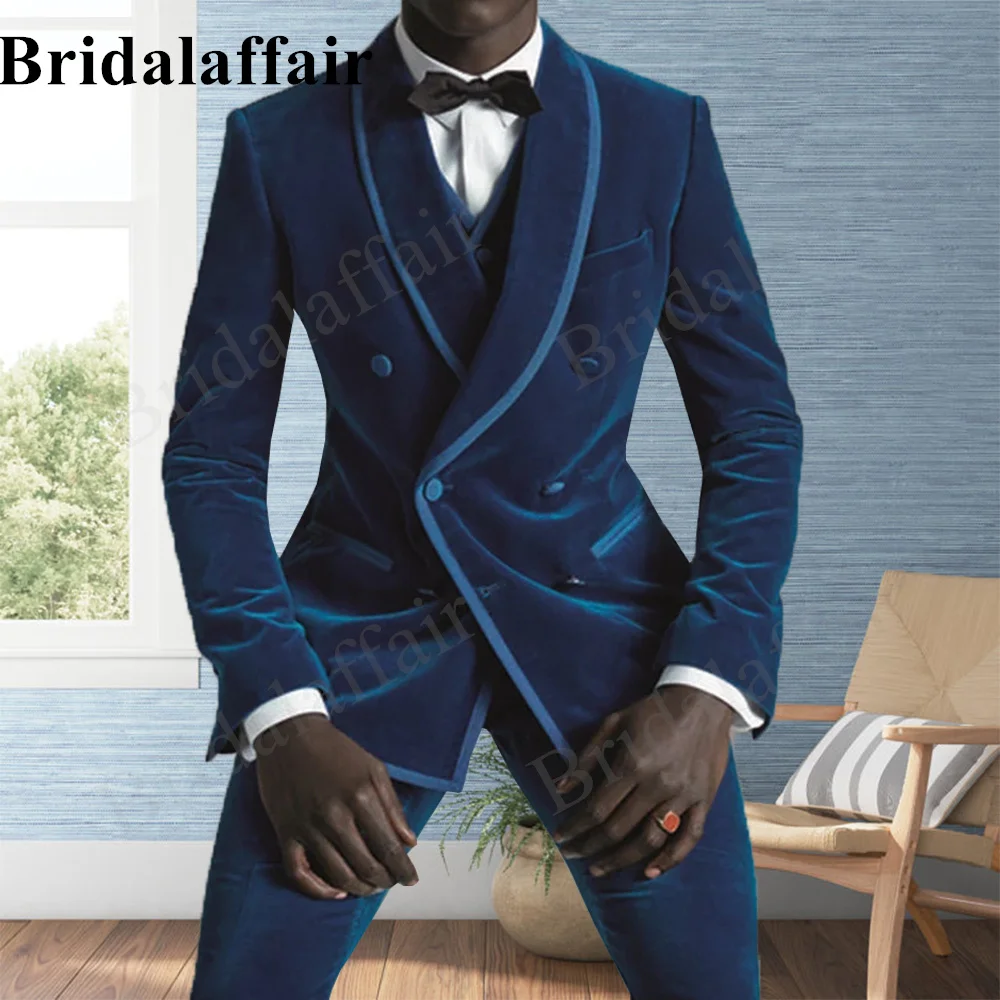 Bridalaffair 2022 Peacock Blue Wedding Man Clothes Groom Tuxedos Custom Satin Daily 3 Pieces Jacket Pants Vest Male Blazer Cozy