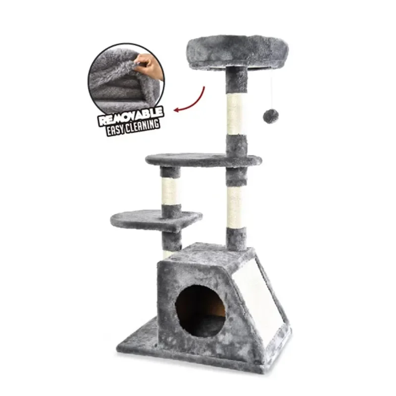 Medium sized pet climbing, scratching cat, perched house hammock cat tower