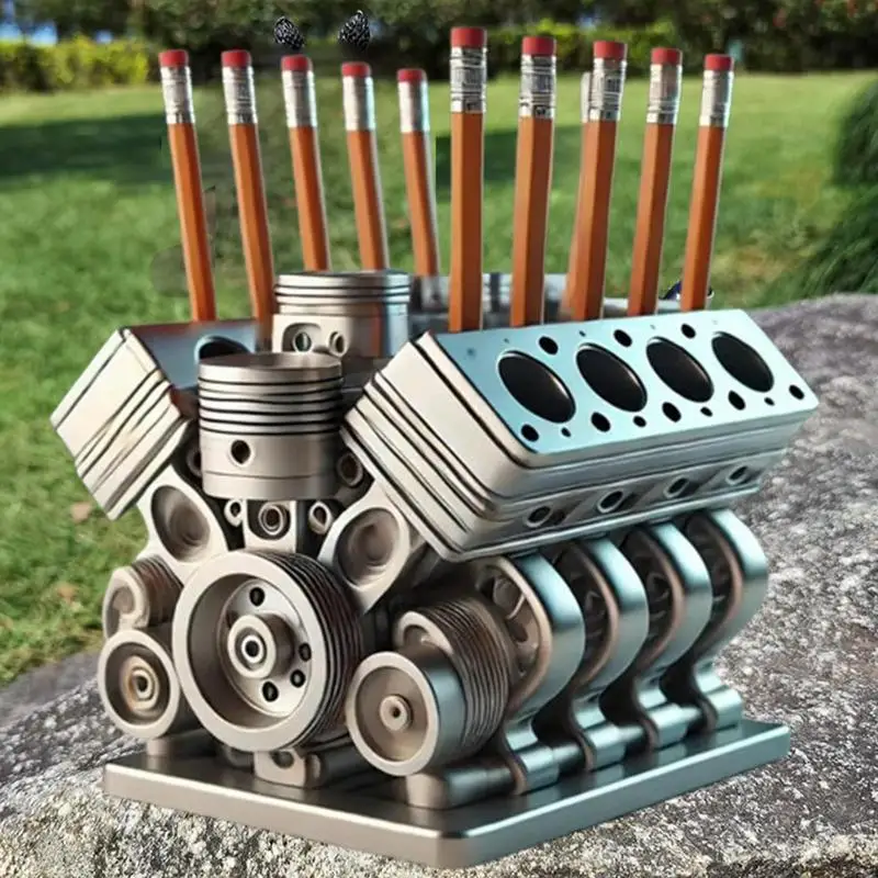 Pen Holder with V8 Engine Engine Block Pencil Organizer Storage Desktop Stationery Supplies Pen Organizer for Living Room