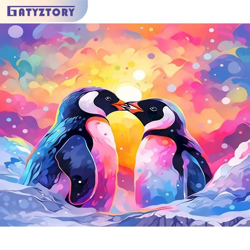 

GATYZTORY Acrylic DIY Oil Painting By Numbers For Adults Colorful Penguin Drawing Coloring By Numbers Animals Handmade For Home