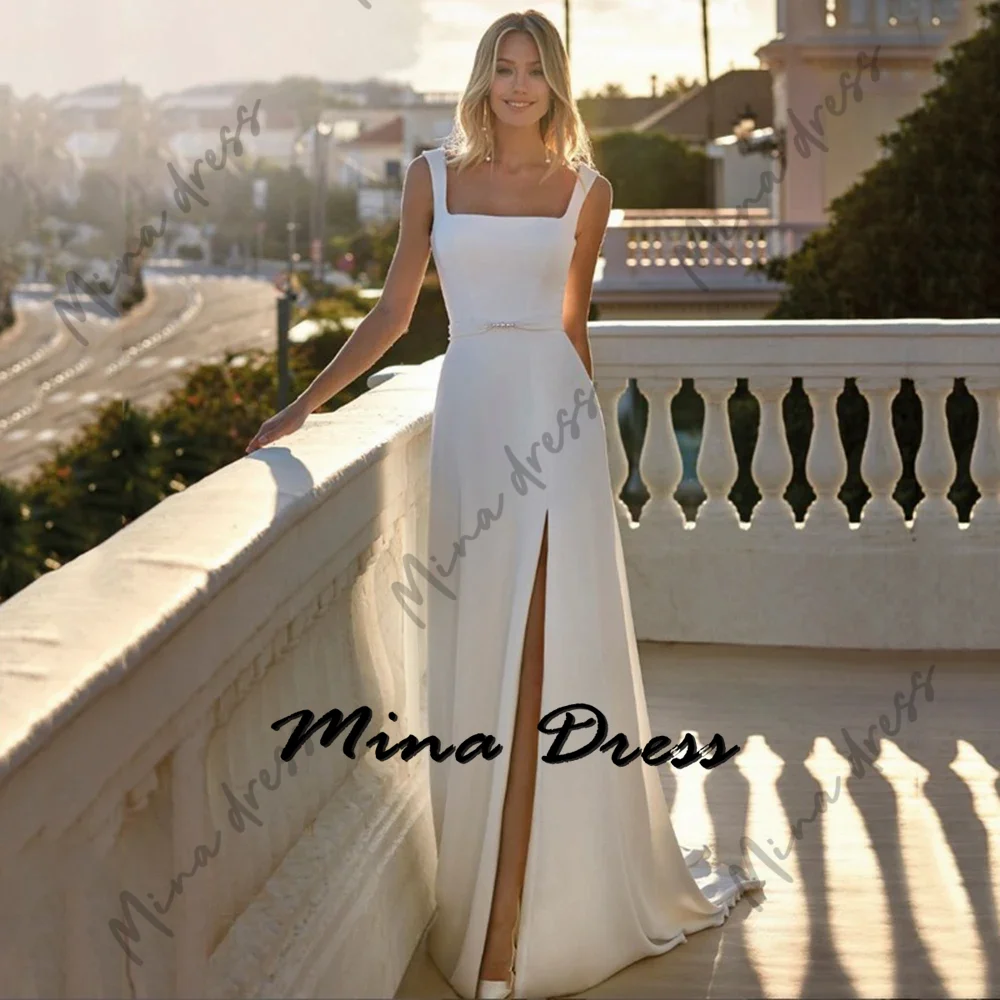 Mina Customized Wide Shoulder Straps Elegant Party Dresses for Women Luxury Evening Dresses 2024 Backless Beads Slit Sleeveless