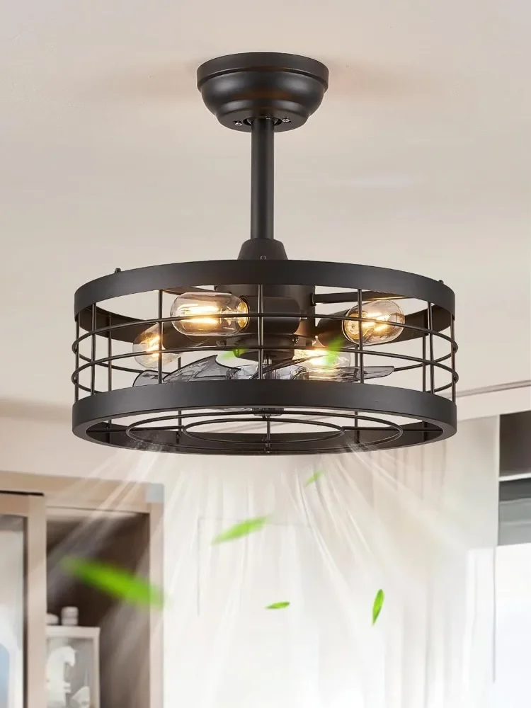 

16.5 Inch Black Caged Ceiling Fan with Light, Bladeless Industrial Ceiling Fans,Farmhouse Fan Lights Ceilings Fixtures