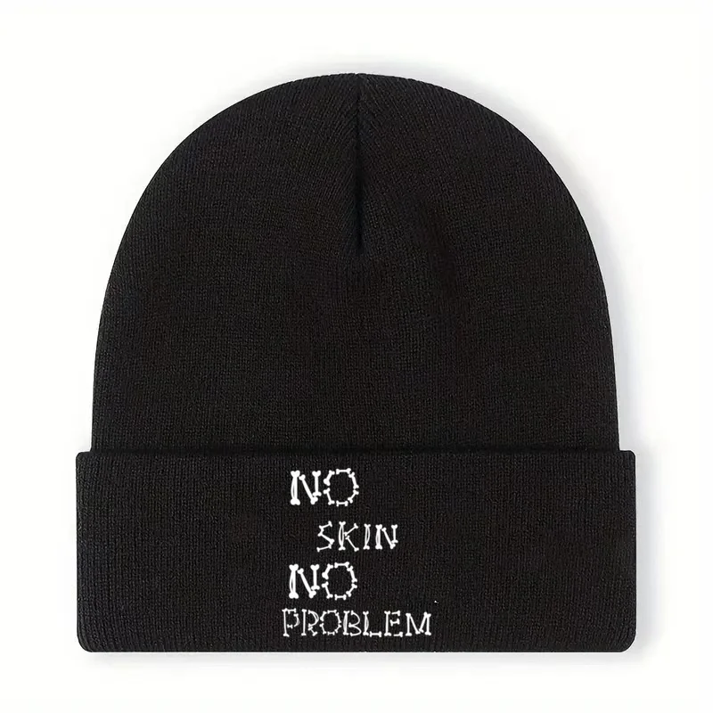 1pc Black Knitted Hat with 