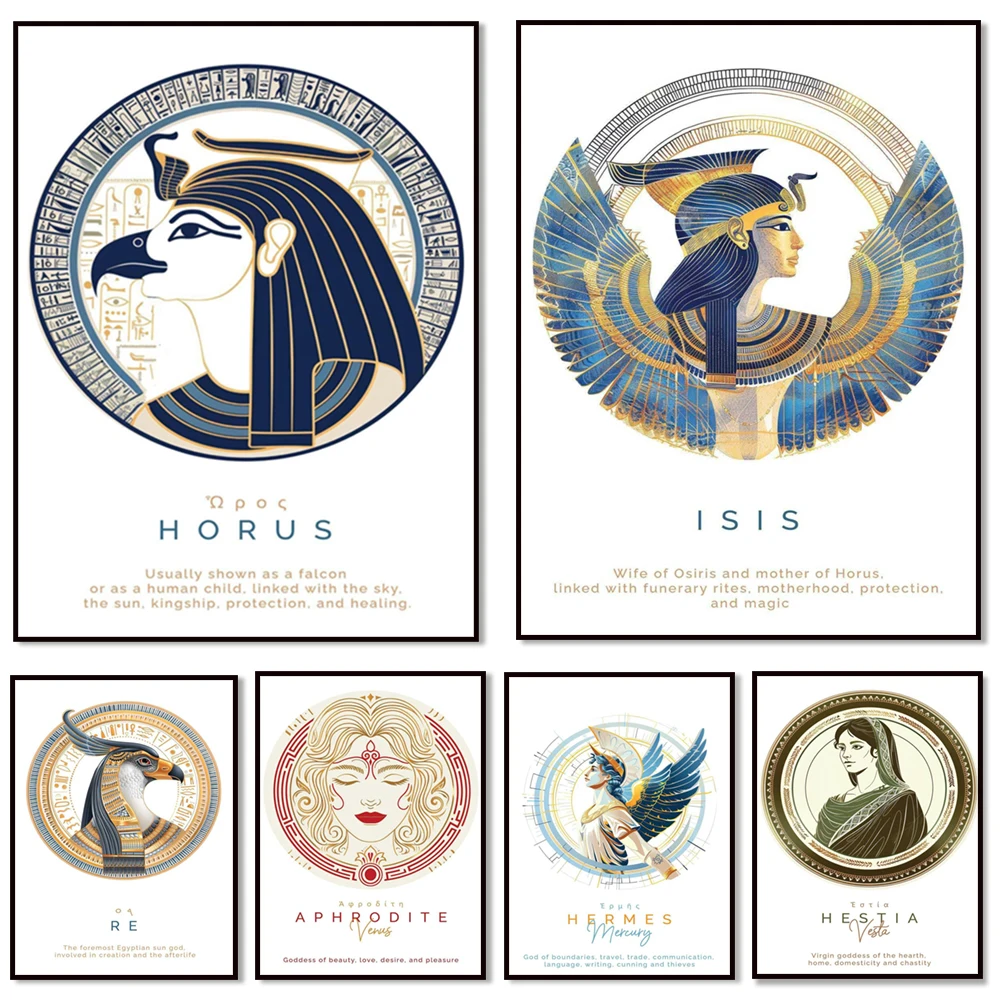 Bastet (Egyptian goddess), Hades, Set (Egyptian god), Hermes (Greek deity print), sacred art decorative poster canvas printing