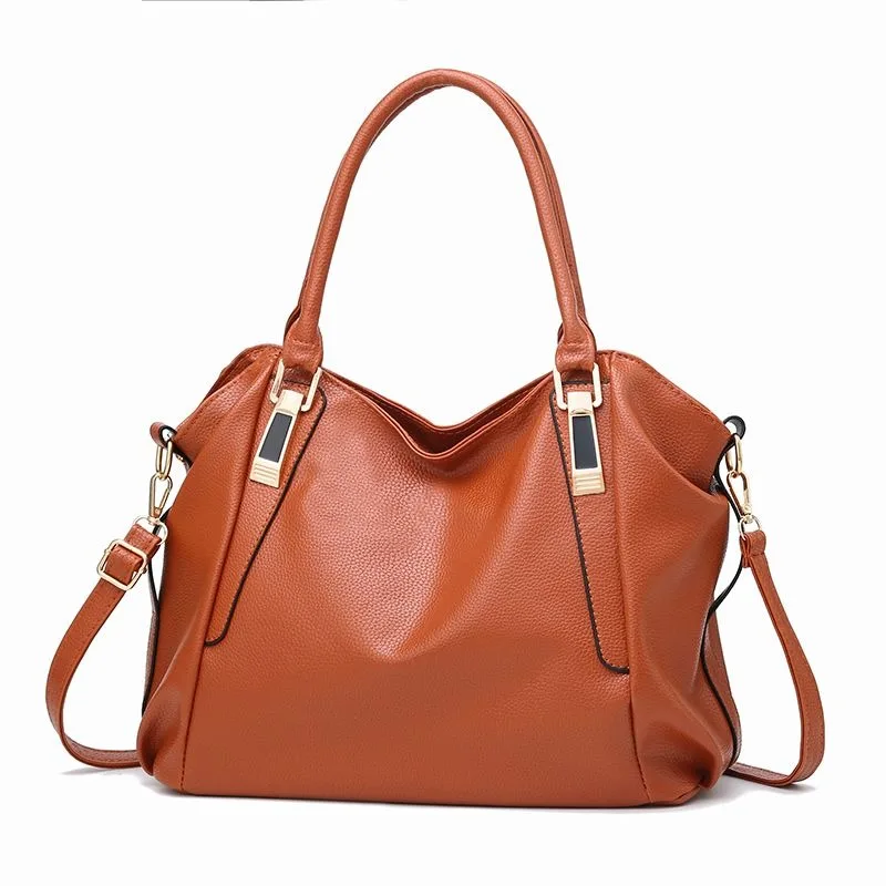 Women Soft Faux Leather Tote Bag Large Capacity Shoulder Handbag Detachable Crossbody Strap Gold Hardware Casual Daily Travel Sh