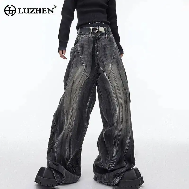 LUZHEN Jeans Original New Scrawl Wornout Straight Design Trendy Personalized Stylish Street High Quality Male Denim Pants JY7126