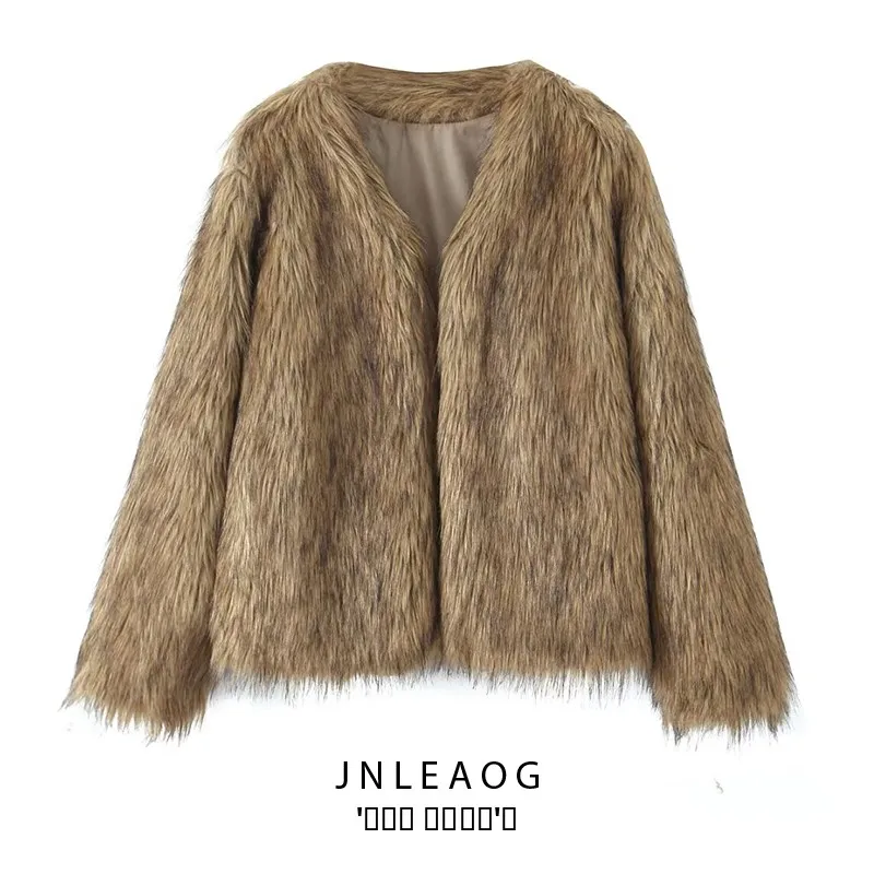 Faionable manteau de fourrure Jaet femme automne nouveau Sle Design polyvalent ort vêtements d'extérieur fibre de Polyester longue Sve coupe régulière