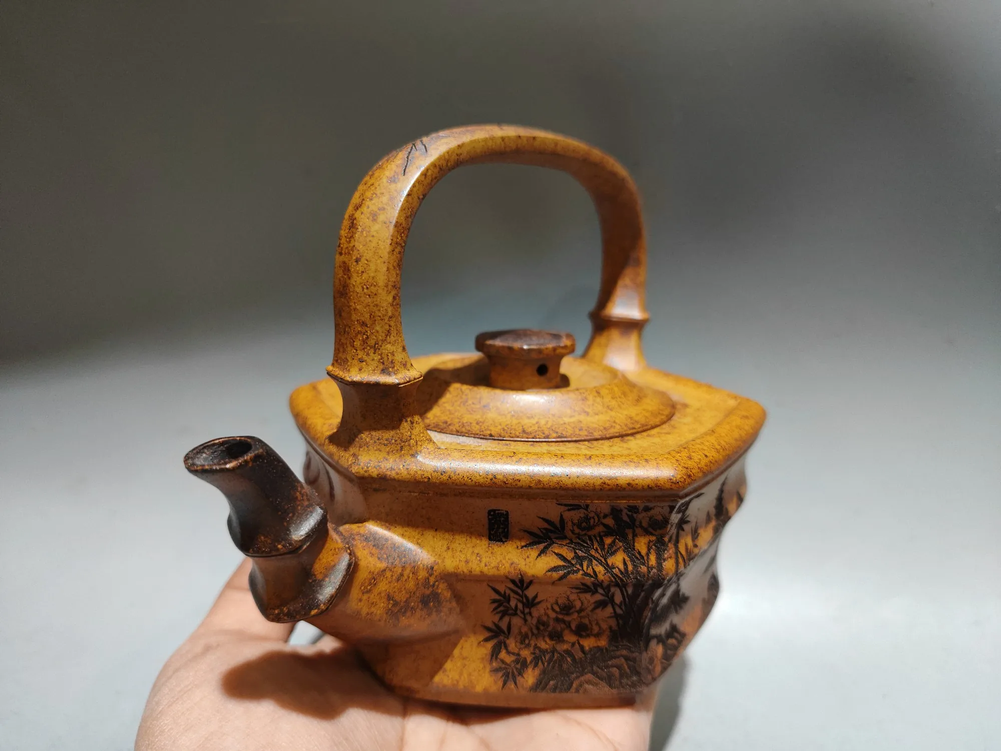 Yixing Purple Clay Teapot Diesel fired kiln transformation Bamboo Rhyme Beam Carrying Pot Bamboo spout pot Kettle Teapot