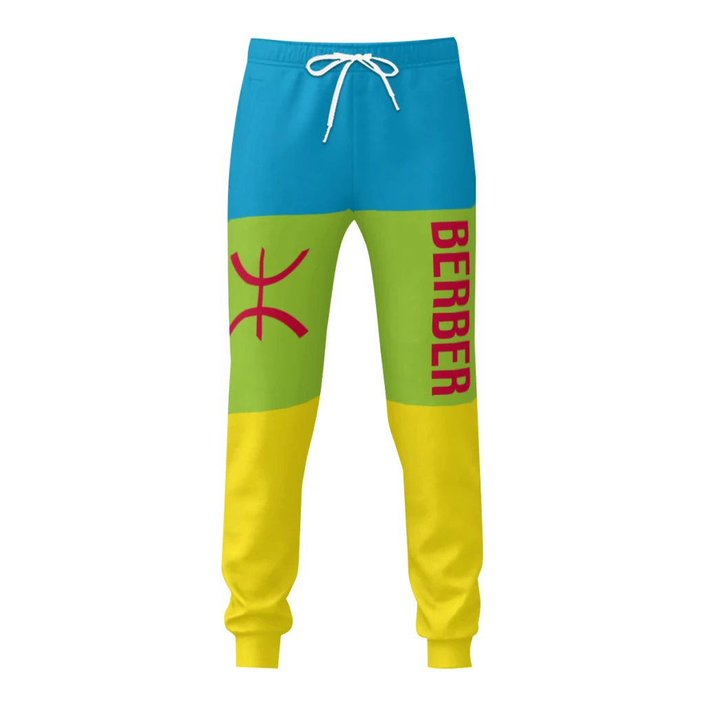 2025 Berber Flag Mens Sweatpants พร้อมกระเป๋า Joggers สําหรับผู้ชายกีฬากางเกงเหงื่อลําลองพร้อมสายรัด