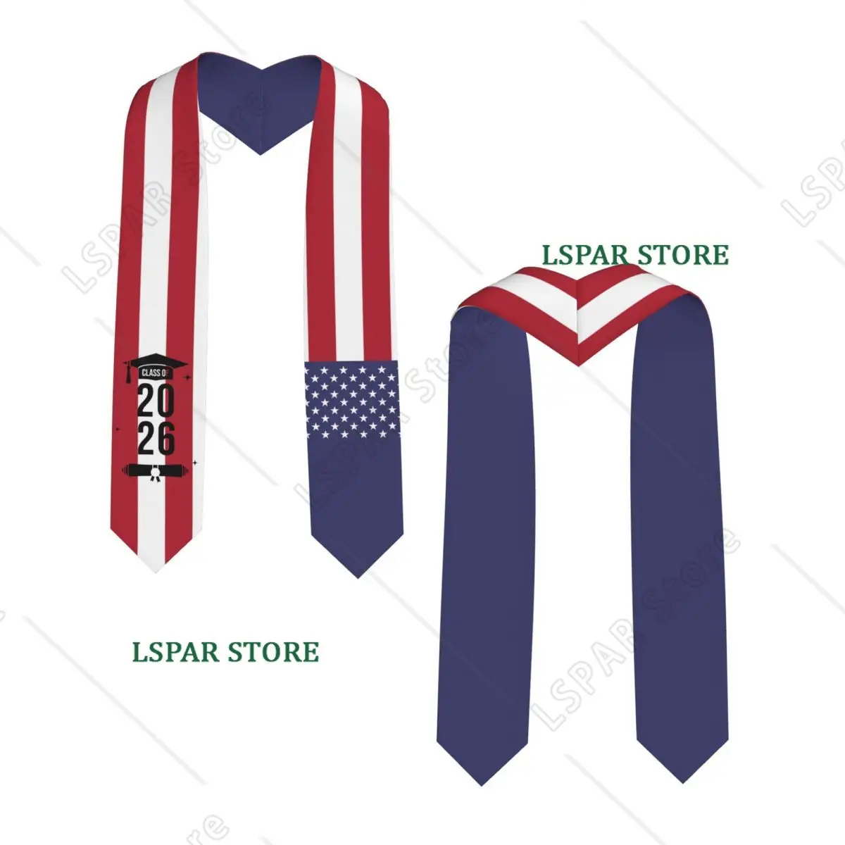 Class Of 2026 United States USA Flag Graduation Stole Sash Scarf For International Students Proud 183CM Long