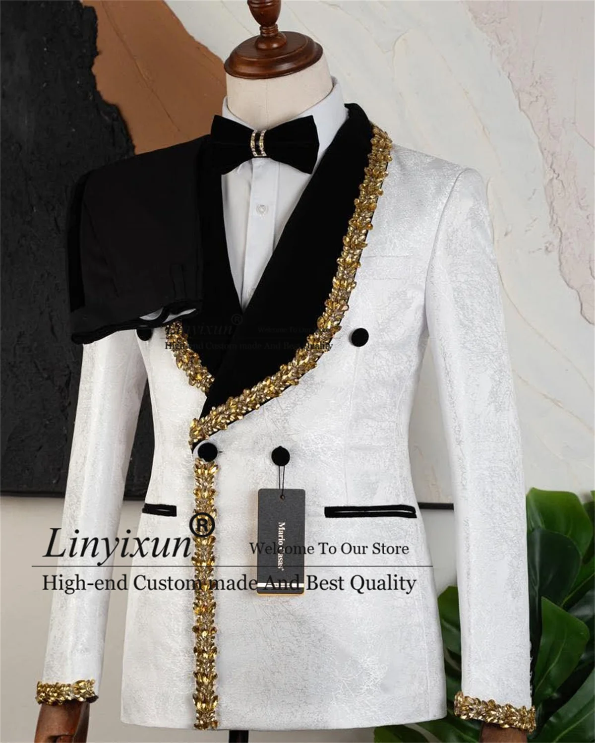 

Мужской костюм из двух предметов с блестящими кристаллами, жаккардовый пиджак для жениха, наряд для свадьбы и вечеринки, индивидуальный пошив