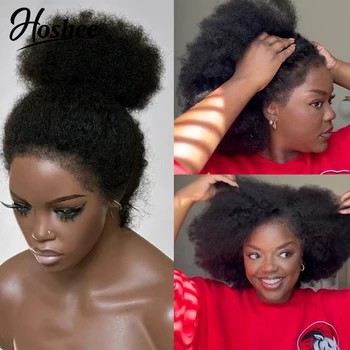 Monglian Curly 360 Full Lace Human Hair Wigs For Women Blow-Out Afro Curly 13x4 Lace Front Human Hair Wig With 4C Edges 250%