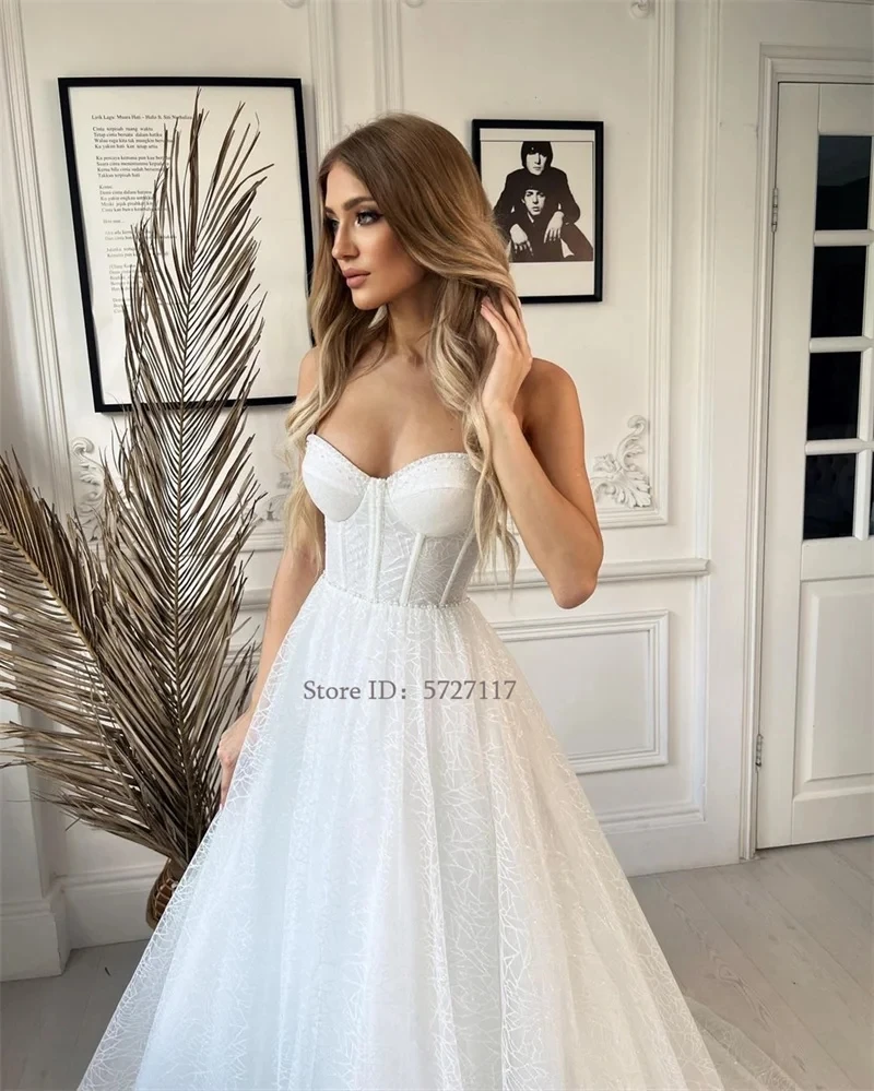 

Классические свадебные платья принцессы с вырезом в форме сердца, без рукавов, из блестящего тюля, свадебные платья Robe De Mariage