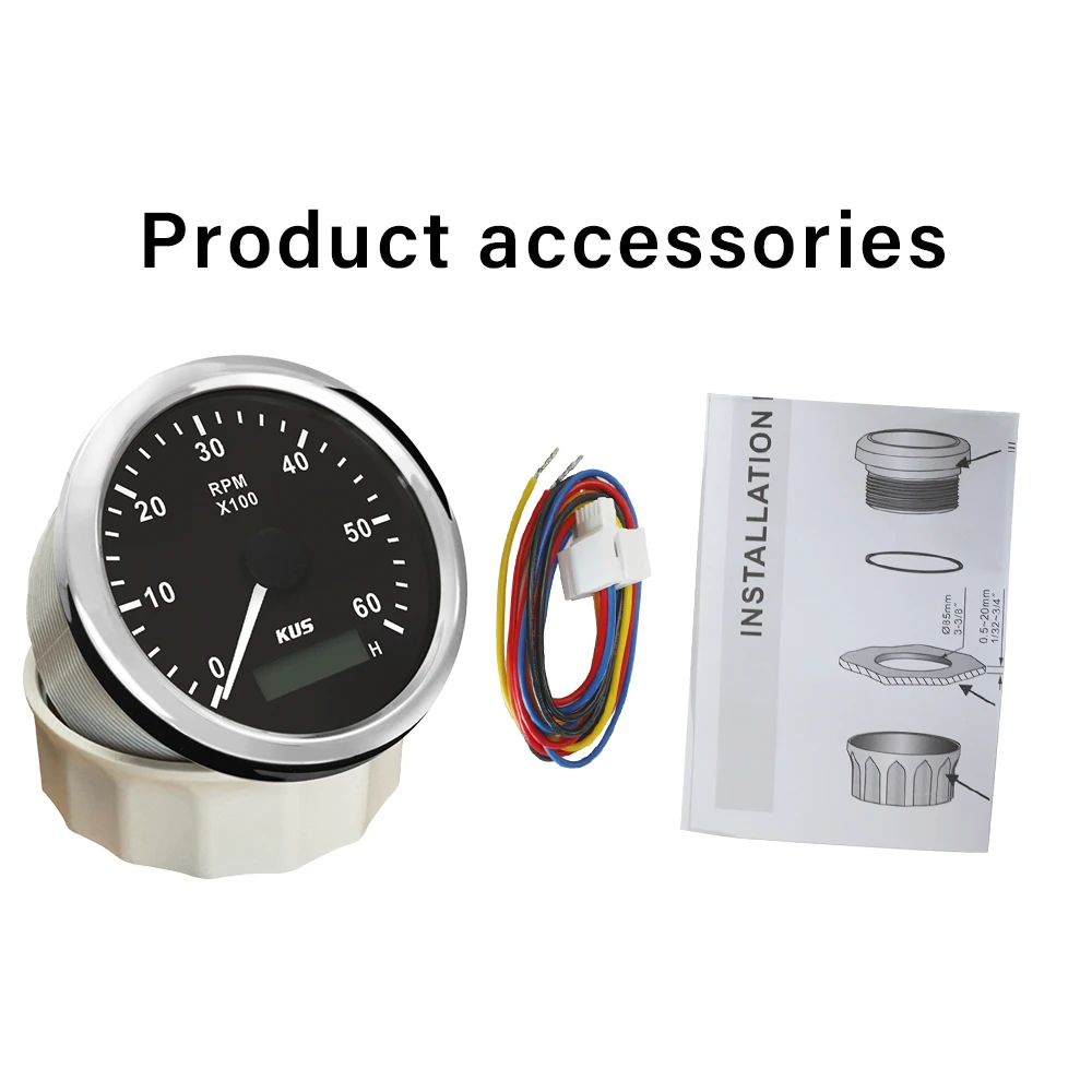 KUS Waterproof  Marine Tachometer Car Truck Boat Tacho Gauge 0-3000 0-4000 0-6000 0-8000RPM with Hour meter  85mm 12V 24V