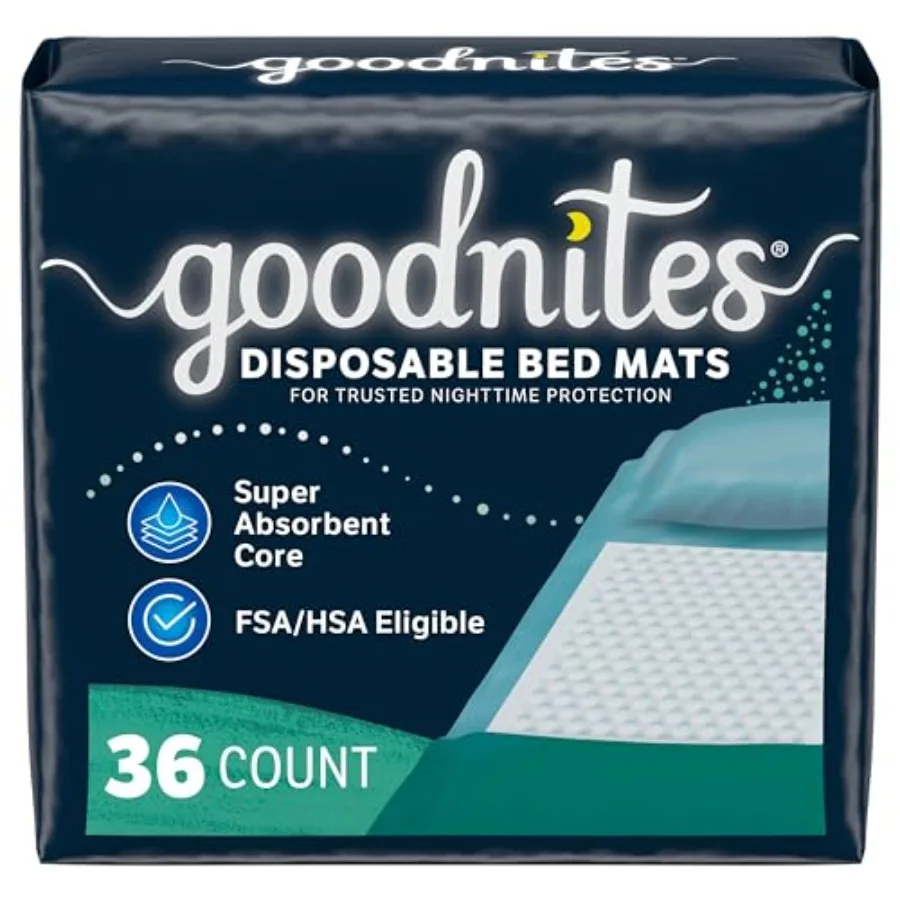 

Одноразовые впитывающие пеленки Goodnites для защиты от недержания, 2.4 x 2.8 футов, 36 шт., 4 упаковки по 9 штук