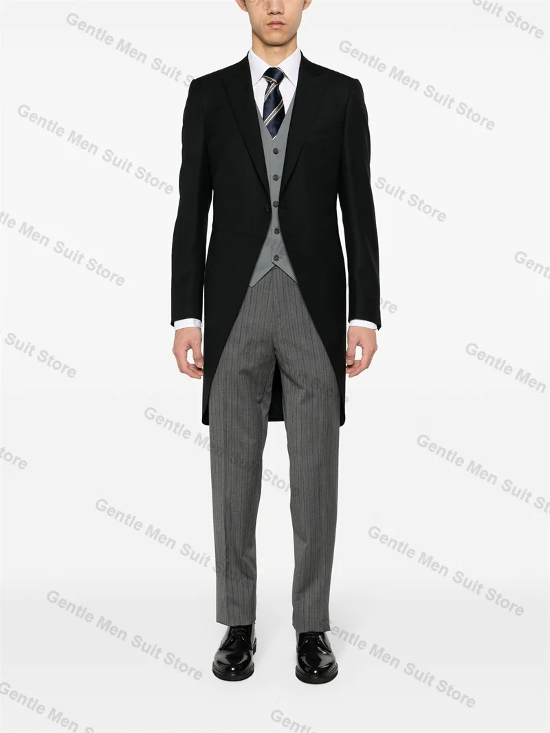 

Formal Men Suits 2 Piece Long Blazer+Pinstripe Trousers Wedding Tuxedo Male Prom Coat Customized Formal Office Jacket