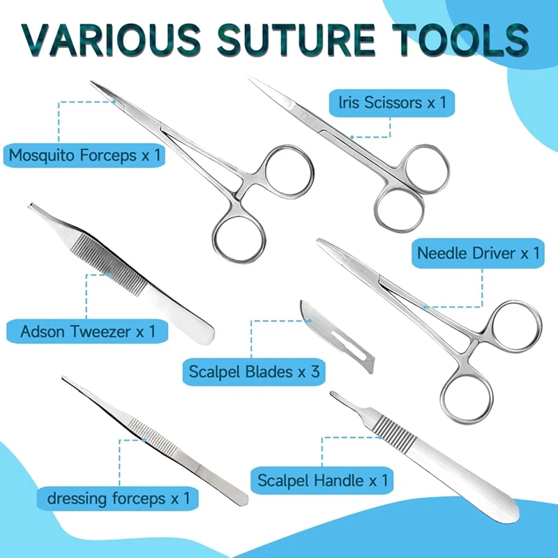 Student Suture Practice Kit - Silicone Suture Pads 17 Pre-Cut Woundsuture Tools Practice Sutures And Needles