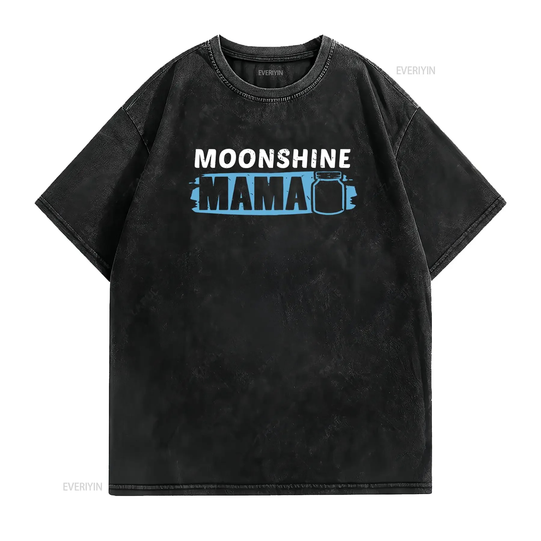 Retro Funny Moonshine Mama Mason Jar Print Casual T Shirt vintage Washed Stylish homme streetwear Stretched Unisex Breathable