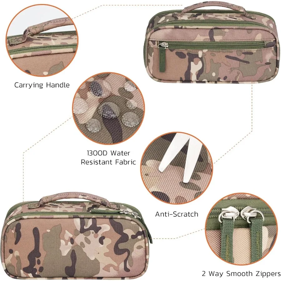 Tactical Pencil Case for Boy Extra Large Capacity Camo Pencil Pouch for Men Adults 3 Compartment Zipper Pen Case Small T