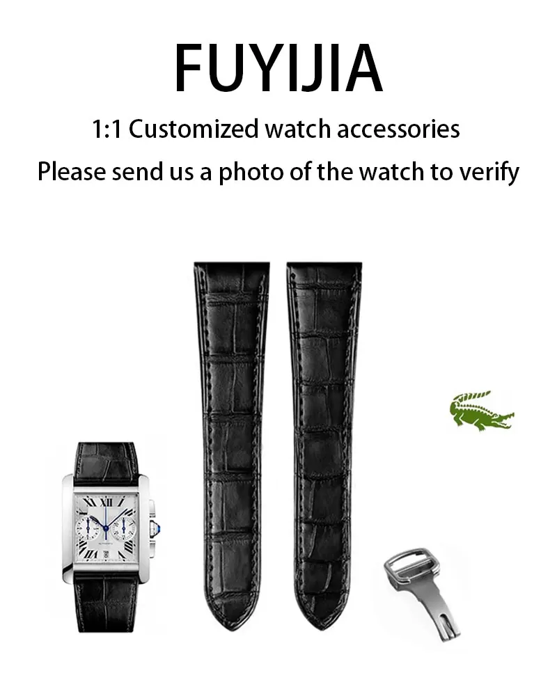 FUYIJIA Custom C-ARTIER T-ANK Original Watchbands 19MM 20MM 21MM 22MM 23MM 24MM 25 Crocodile Skin Strap Folding Buckle Wristband