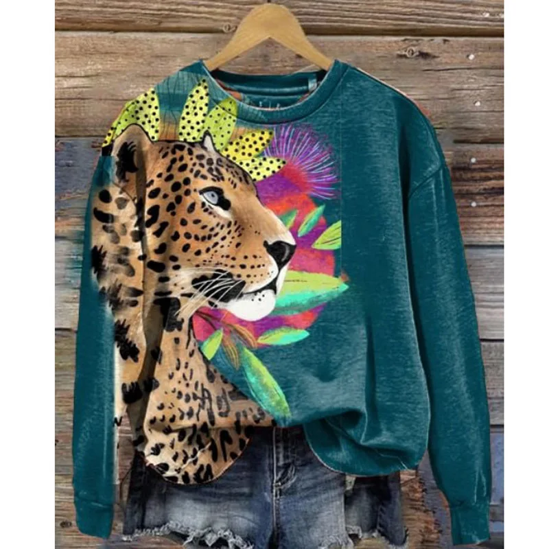 Autumn Leopard 3D Print Long Sleeve Women Fashion Hoodies Streetwear Tops Female Sweatshirts Pullovers Oversized Woman Clothing