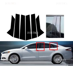 6Pcs Gloss Black Pillar Posts Silver Carbon Fit For Ford Fusion 2014-2019 2020 20212022 Window BC Column Sticker Door Trim Cover