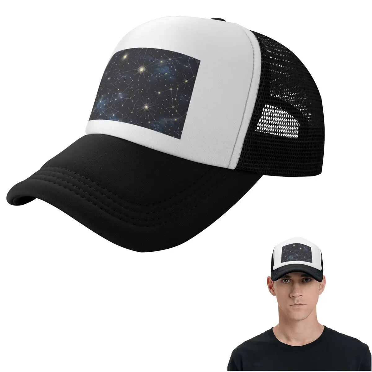 Night Sky Golden Celestial Stars Zodiac Constellations  Cap Fashion Mesh Baseball Caps Adjustable Hat Hip Hop Summer