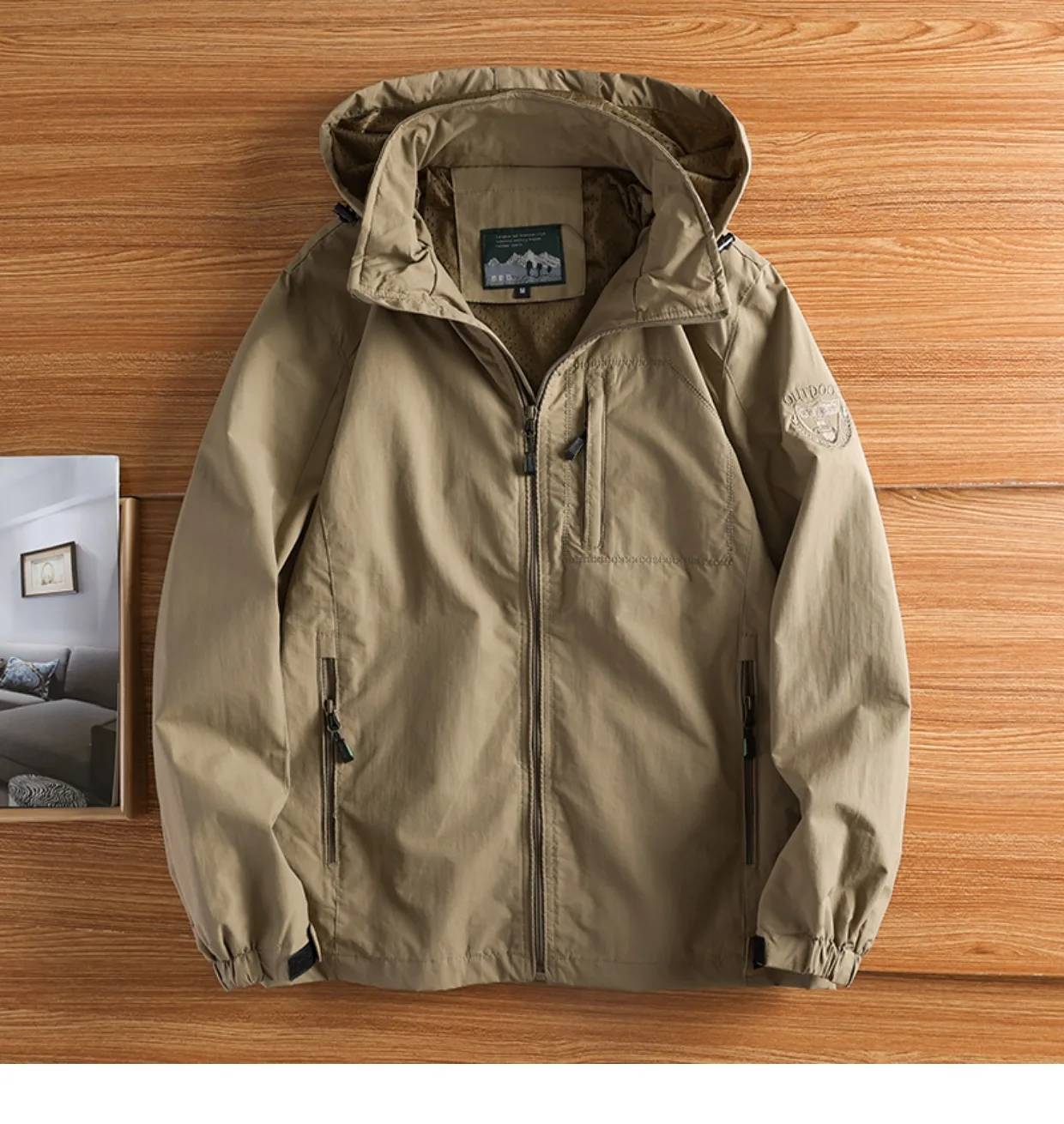 Neue wasserdichte Kapuzenjacken für Herren, lässig, winddicht, Herbst, leicht, mit mehreren Taschen, Wandern, Windjacke, abnehmbare Hutjacke – Detail 5