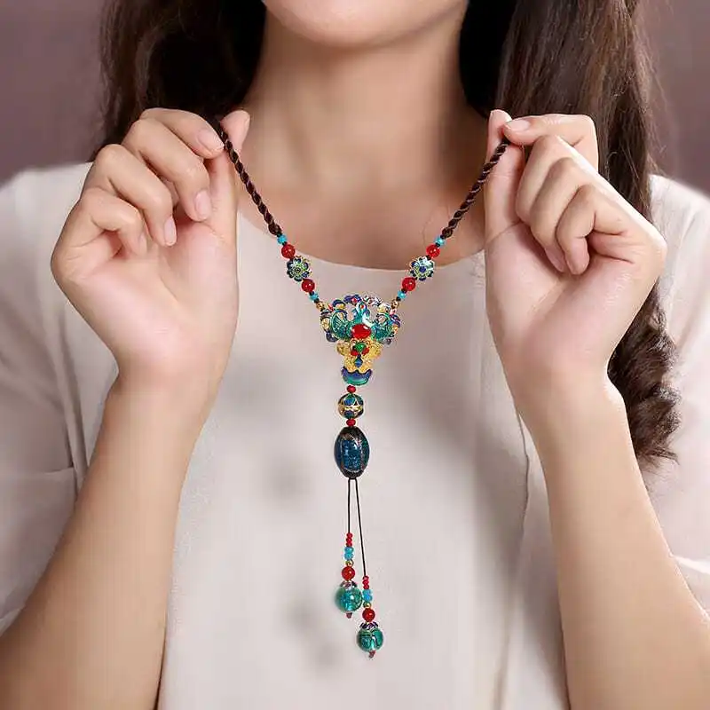 Yanyu Jiangnan Necklace Versatile Ethnic Sweater Chain Women's Long Style Charm Personalized Pendant Accessories Cloisonne