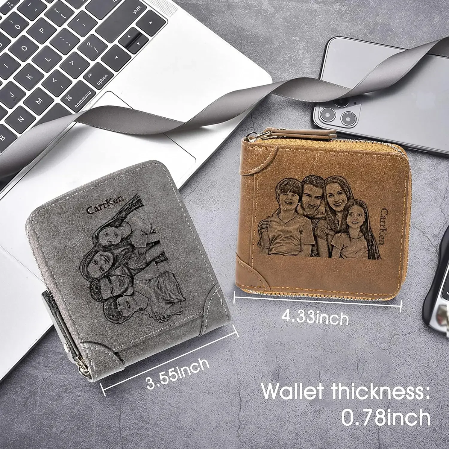 Portafoglio di lusso con immagine bifold con cerniera personalizzata incisa Portafoglio personalizzato con foto personalizzata da uomo Portafogli di alta qualità Compleanno per la festa del papà
