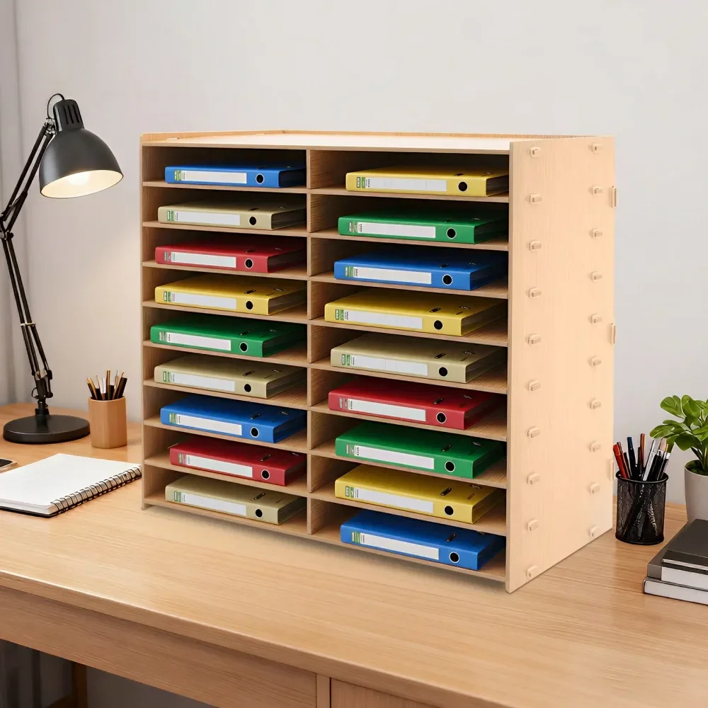 

Tiers Wooden Paper Mail Tray, 18 Compartments Sorter Office Desktop File Literature Organiser ,Classroom Vertical Magazine Stor