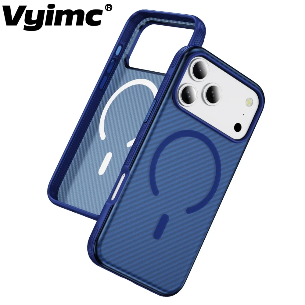 

Luxury Carbon Fiber Semi Transparent Magnetic Case For iPhone 17 Pro Max 16 15 14 Plus 13 12 For Magafe Wireless Charge Cover
