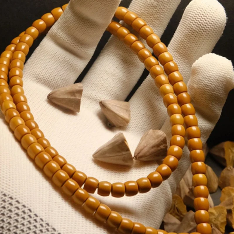 Natural Graduated Olive Stone Pointed Straight Cut 108 Buddhist Prayer Beads Bracelet Old Style