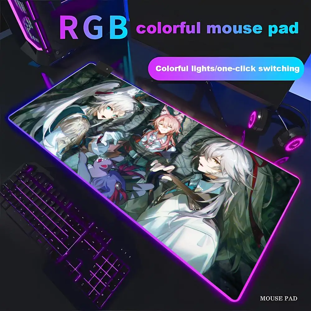 

Feixiao Honkai Star Rail Коврик для мыши RGB Игровой коврик для мыши HD Gamer Большой светодиодный светильник XXL Коврики для мыши ПК Компьютерный коврик Нескользящий