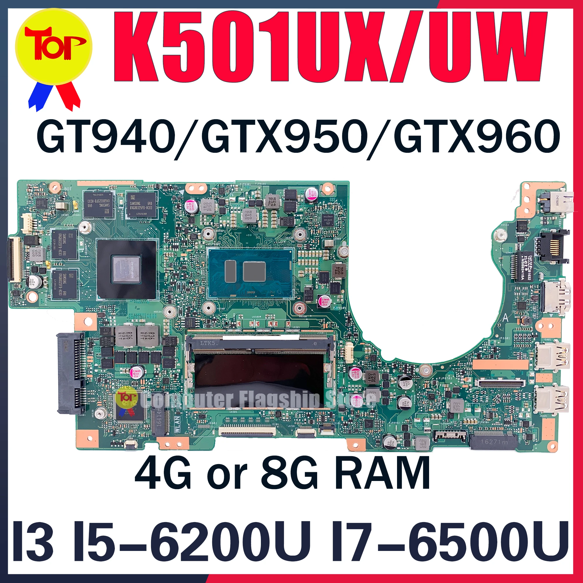 K501UW Laptop Motherboard For ASUS K501UX K501UB K501UQ K501UXM K501U I3 I5 I7-6TH GT940 GTX950 GTX960 Mainboard