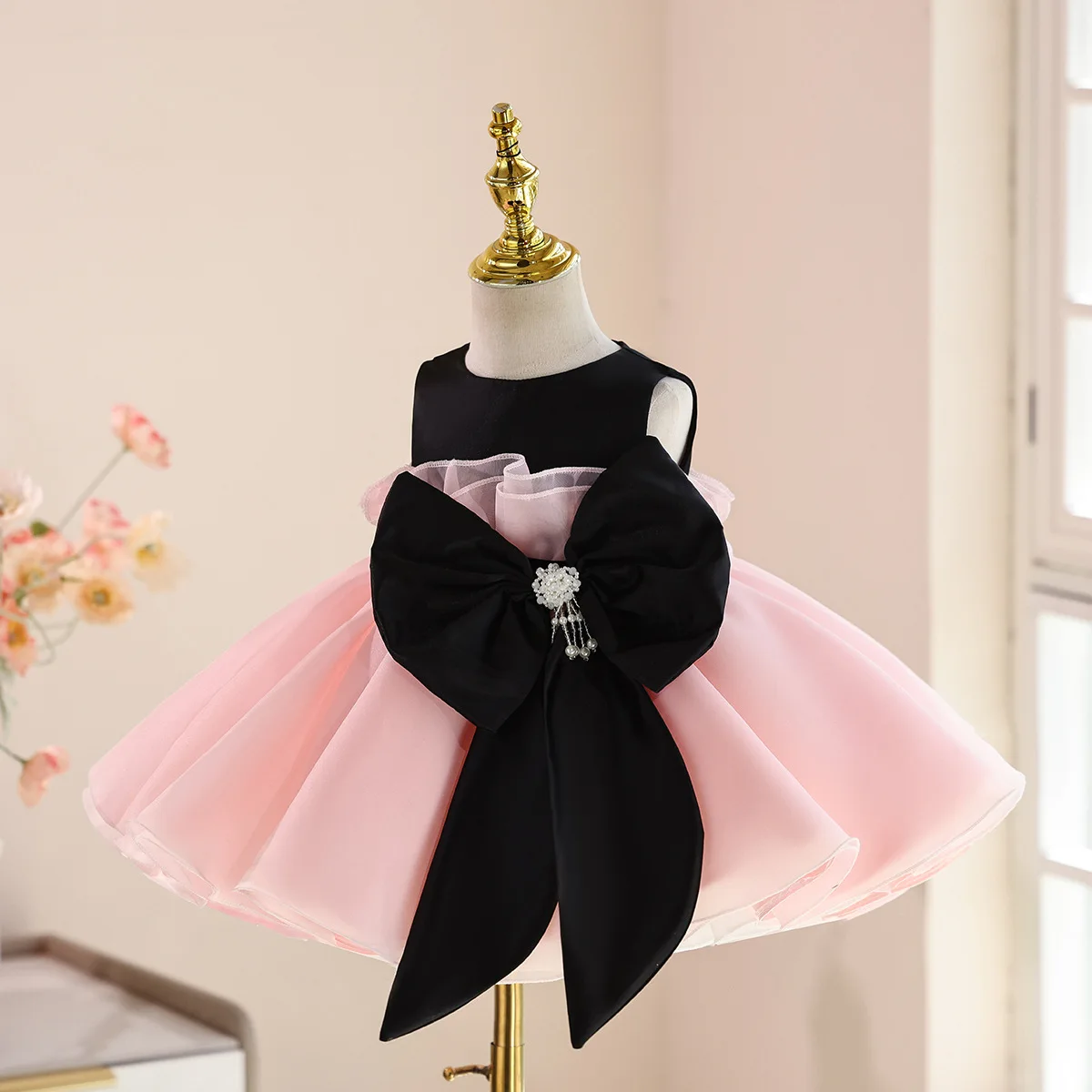 New Girls Cute Birthday Baptism Princess Ball Gown Children Fashion Bow Design Wedding Performance Dress y1594