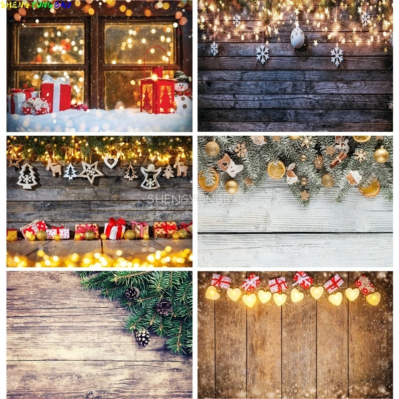 

Christmas Wooden Planks Theme Photography Background Snowman Children Portrait Backdrops For Photo Studio PropsSDMB-02
