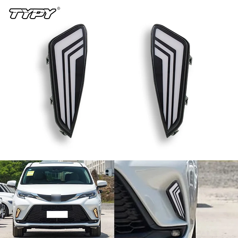 

TYPY 2PCS Car LED DRL For Toyota Granvia 2022 2023 2024 2025 Daytime Running Light Fog Lamp cover Awith yellow turn signal