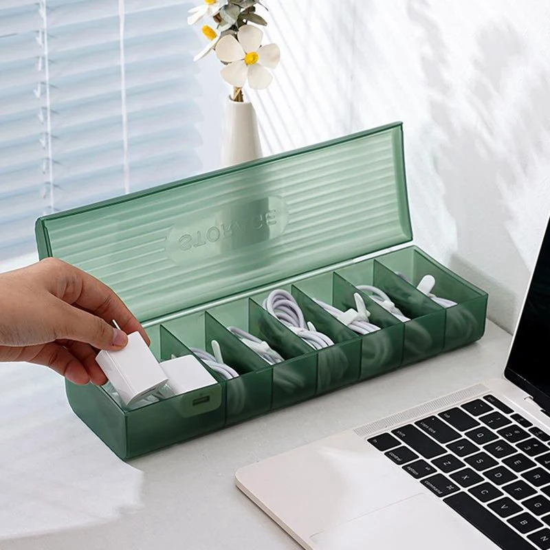Caja de almacenamiento de Cable de datos transparente, contenedor de almacenamiento de línea de datos de plástico para auriculares de escritorio, almacenamiento de papelería