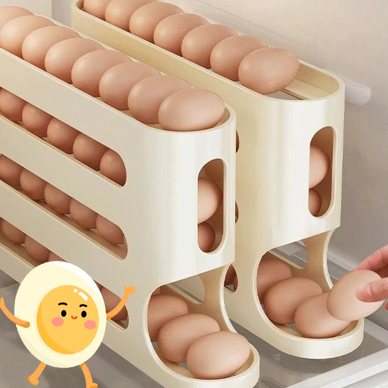 

4 Layers Automatic Rolling Egg Holder Fridge Egg Storage Box Rack Refrigerator Egg Dispenser Container Home Kitchen Organizer