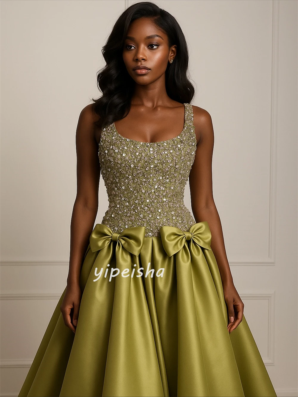 Customized High Quality Matching Charmeuse Rhinestone Beading Bow A-line Off-the-shoulder Long Dresses Bespoke Occasion Dresses