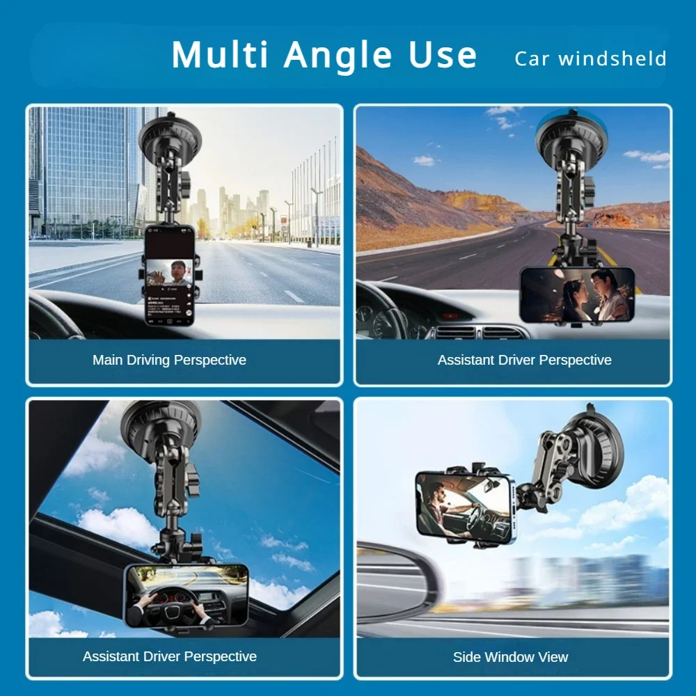 Supporto professionale per telefono per auto Forte aspirazione e morsetto stabile Braccio in metallo 360 °   Supporto per telefono da auto regolabile specifica per fotocamera