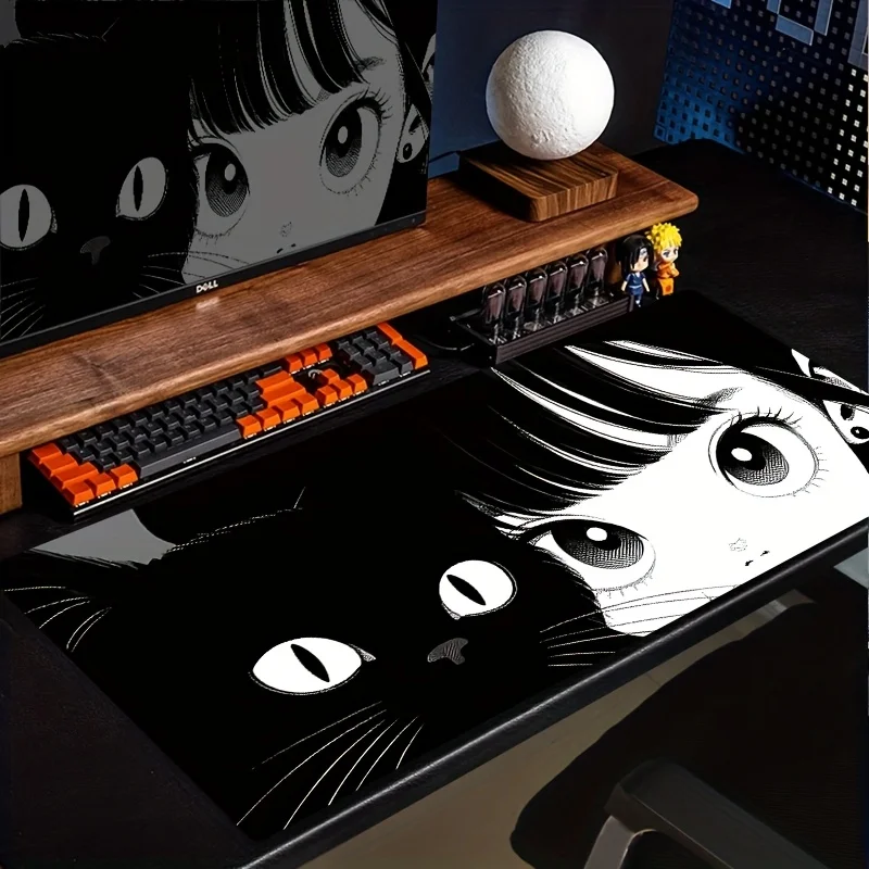 

Black Cat & Girl Design Mouse Pad Large Rubber Anti-slip PC Desk Accessories Mousepad for Office & Gamer Keyboard Mats Decor Mat