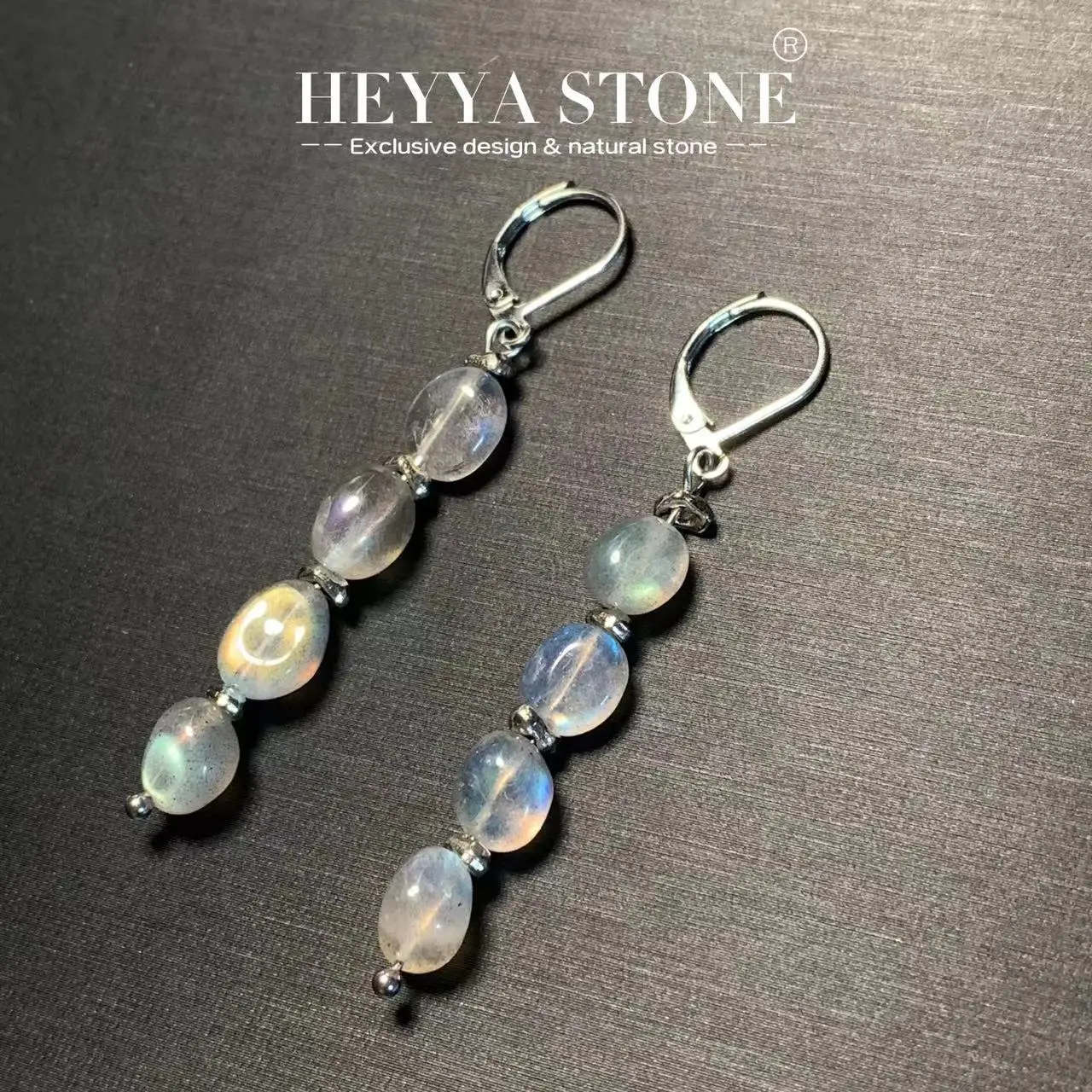 HEYYA STONE Vintage Natural Moonstone Hoop Earrings 925 Sterling Silver Simple Classic Gemstone Jewelry Exclusive Design