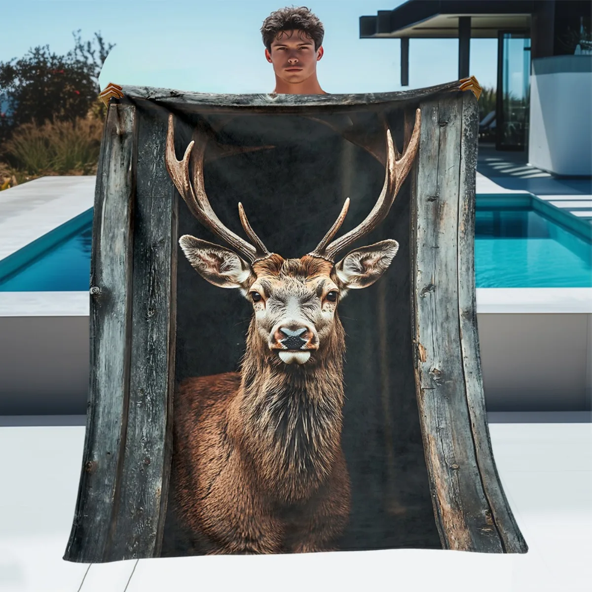 Premium Rustic Stag Deer Throw Blanket Forest Wildlife Animal Decor Man Cave Wall Art Print Luxury Cozy Home Gift