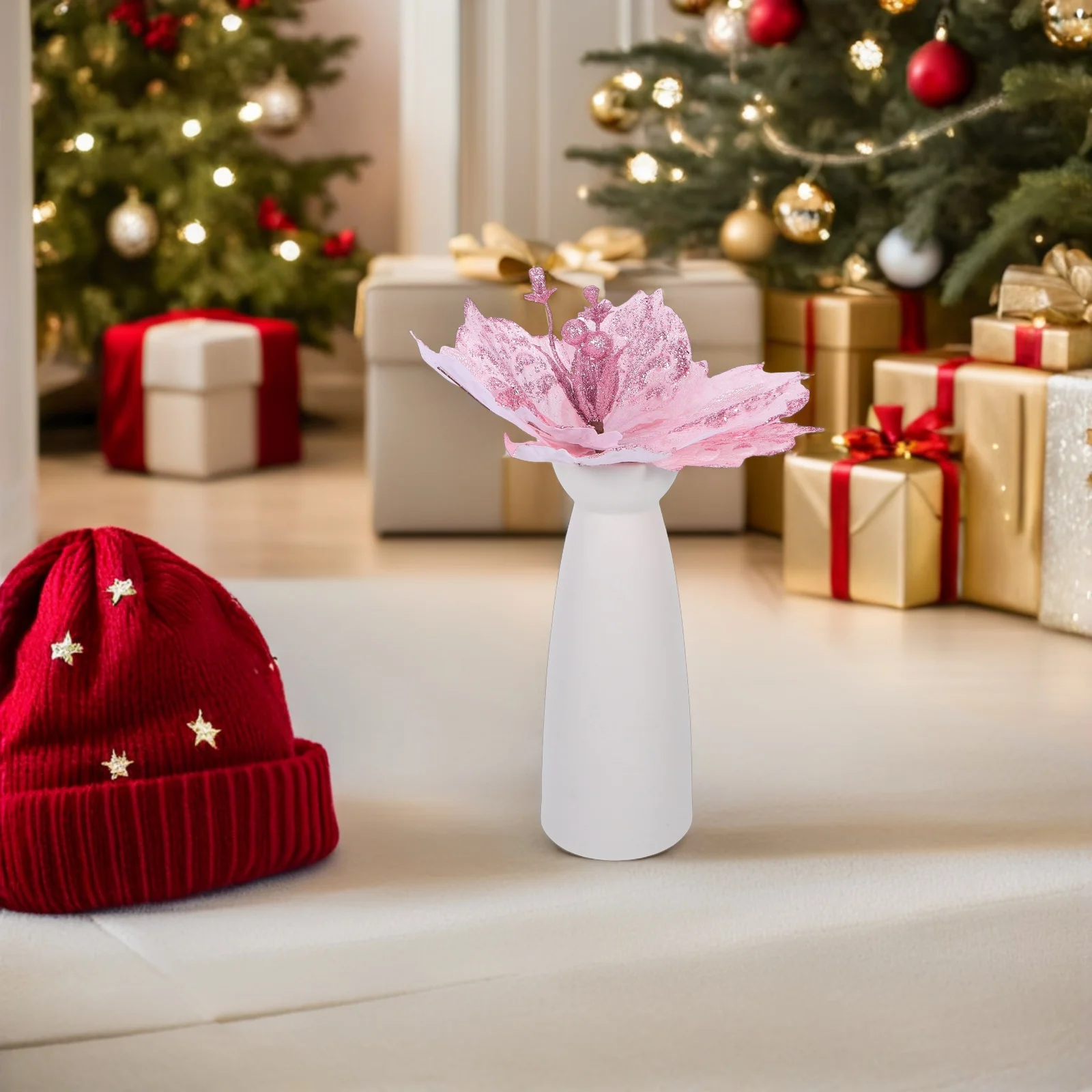 

4pcs Poinsettias Artificial Floral Stems Sparkling Glitter Faux Flowers For Holiday Table Centerpiece Xmas Wreath