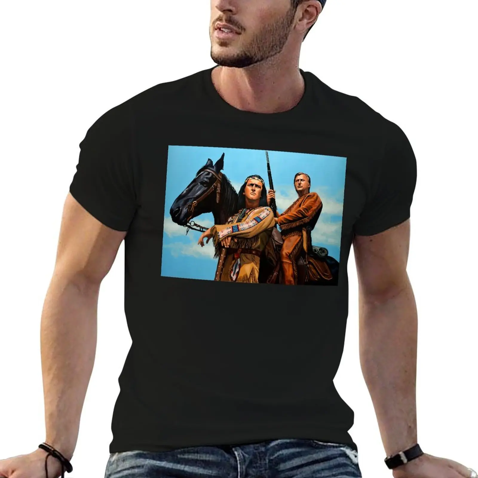 

Winnetou and Old Shatterhand Painting T-Shirt funny t shirts cotton t shirt man cotton T-Shirt