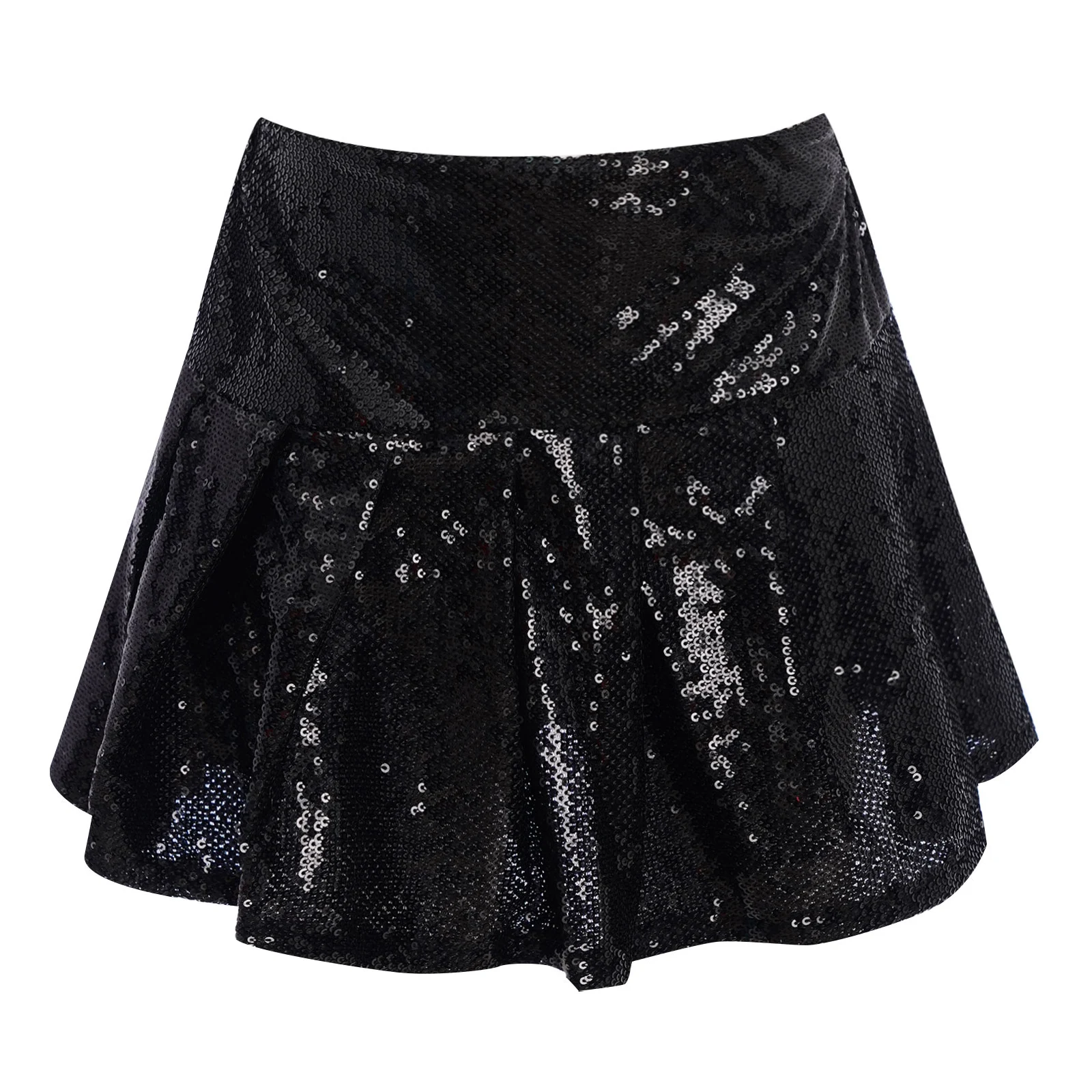 Girls Jazz Ballet Dance Skirt Sparkling Sequins Elastic Waist Skirt with Built-in Shorts for Birthday Party Dance Performance